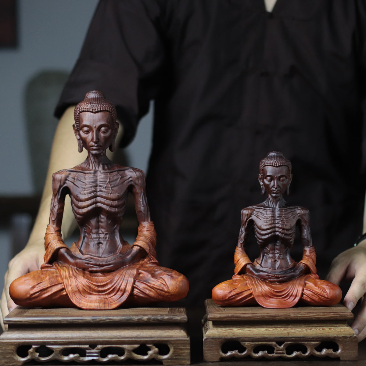 Fasting Buddha Statue - Kiaat Wood, Ascetic Siddhartha