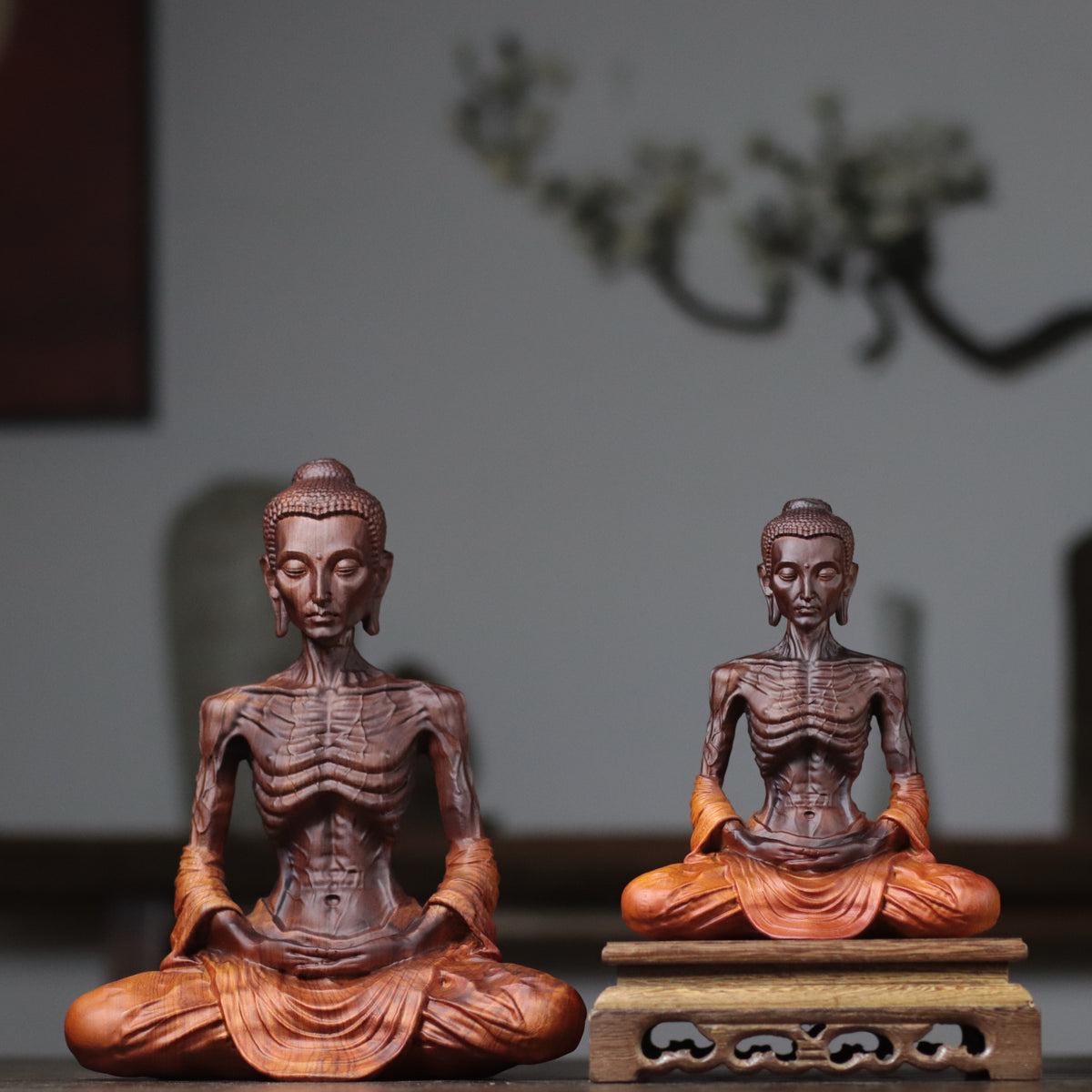 Fasting Buddha Statue - Kiaat Wood, Ascetic Siddhartha