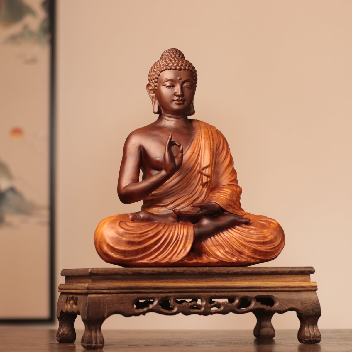 Thai Buddha Statue - Vitarka Mudra, Padauk Wood 30cm