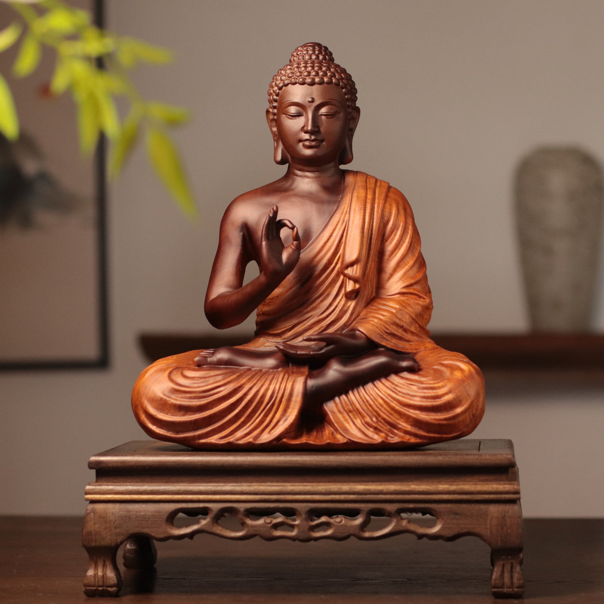 Thai Buddha Statue - Vitarka Mudra, Padauk Wood 30cm