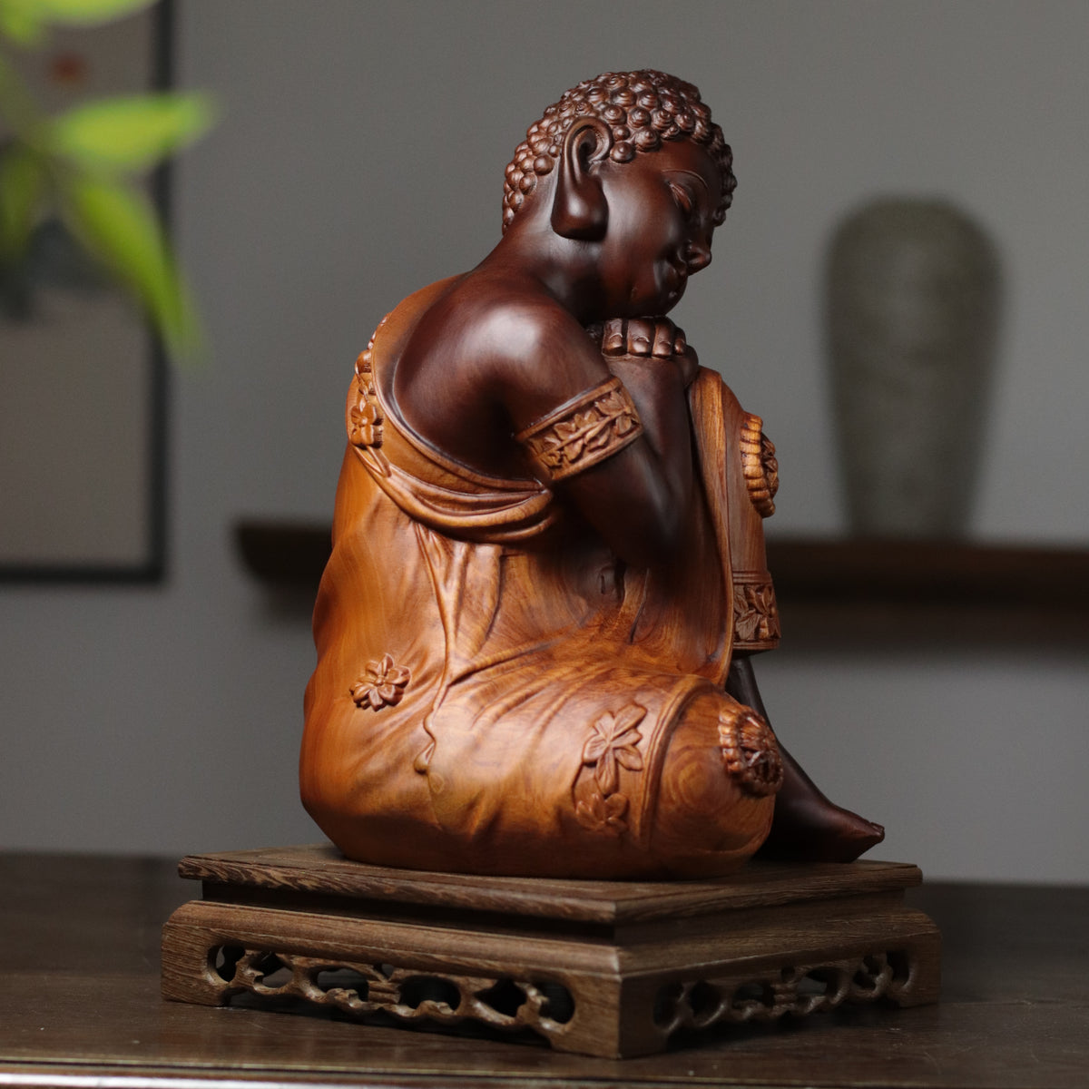 Sleeping Buddha Statue - Two-Tone Padauk Wood, 30cm