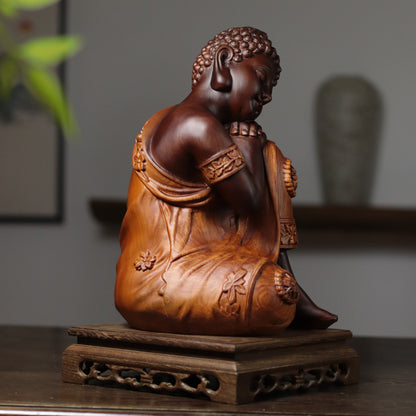 Sleeping Buddha Statue - Two-Tone Padauk Wood, 30cm