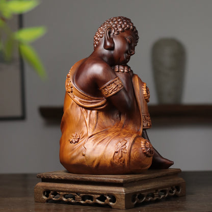 Sleeping Buddha Statue - Two-Tone Padauk Wood, 30cm