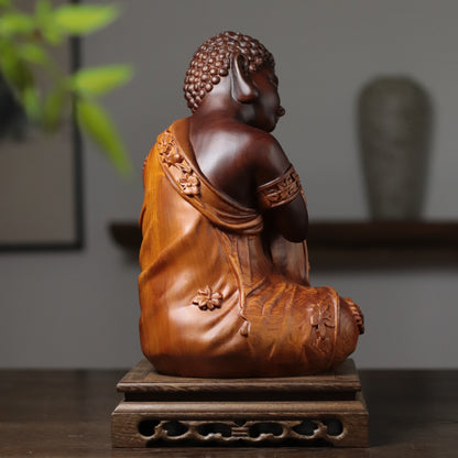 Sleeping Buddha Statue - Two-Tone Padauk Wood, 30cm