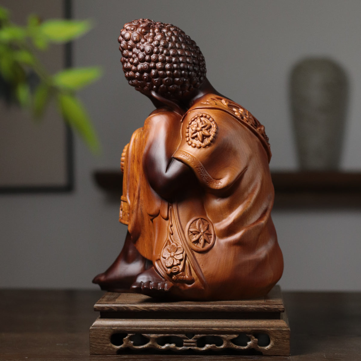 Sleeping Buddha Statue - Two-Tone Padauk Wood, 30cm