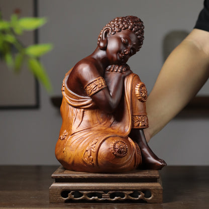 Sleeping Buddha Statue - Two-Tone Padauk Wood, 30cm