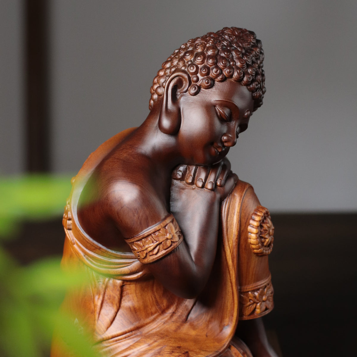 Sleeping Buddha Statue - Two-Tone Padauk Wood, 30cm