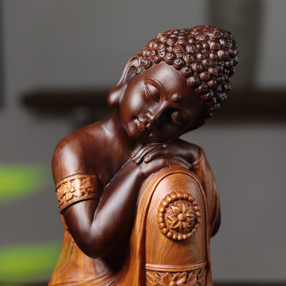 Sleeping Buddha Statue - Two-Tone Padauk Wood, 30cm