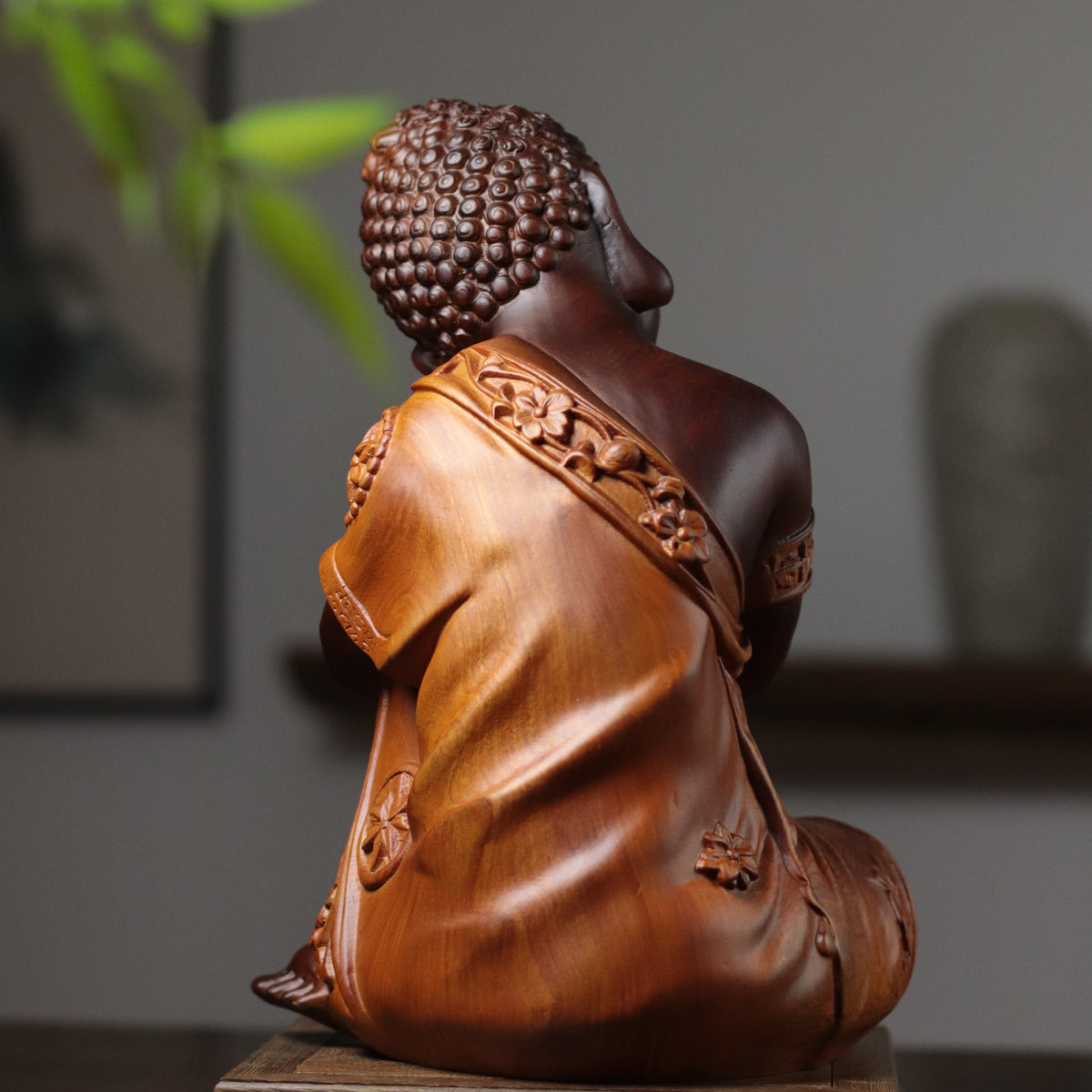 Sleeping Buddha Statue - Two-Tone Padauk Wood, 30cm