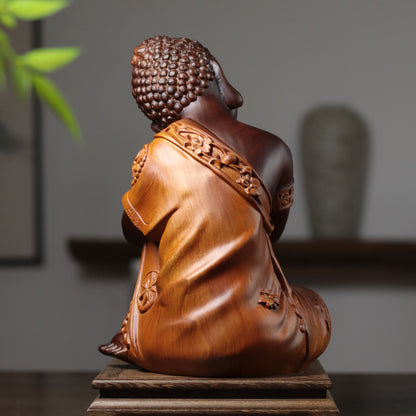 Sleeping Buddha Statue - Two-Tone Padauk Wood, 30cm