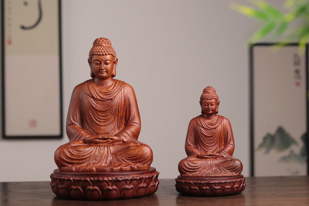 Hand Carved Shakyamuni Buddha Statue, Dhyana Mudra Gesture