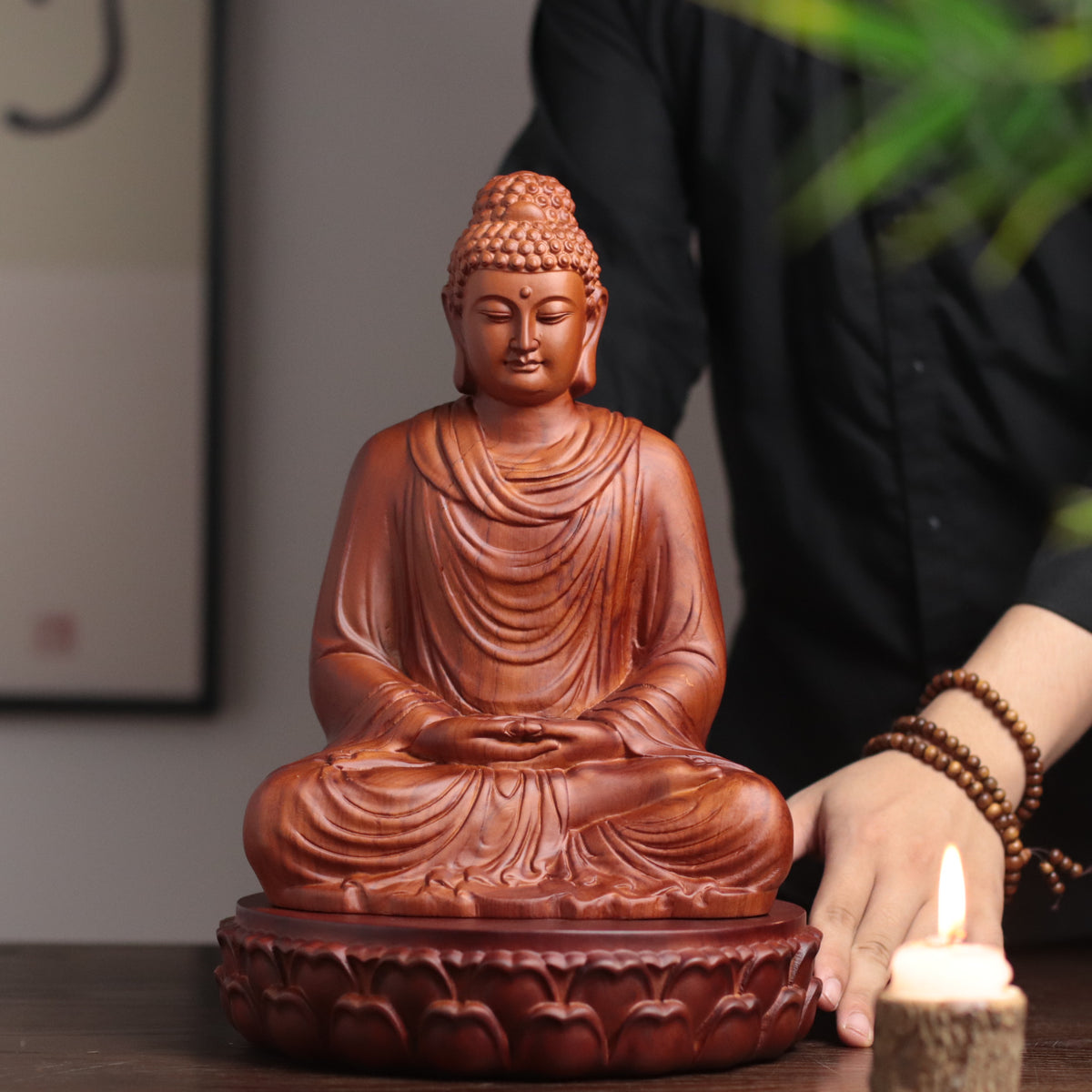 Hand Carved Shakyamuni Buddha Statue, Dhyana Mudra Gesture