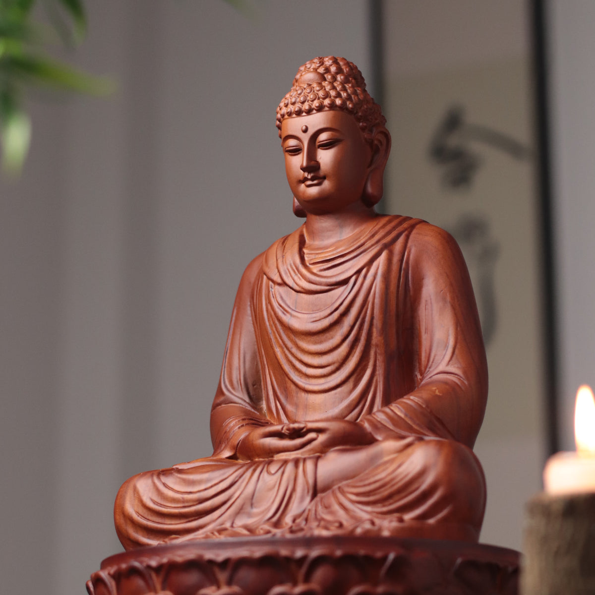 Hand Carved Shakyamuni Buddha Statue, Dhyana Mudra Gesture