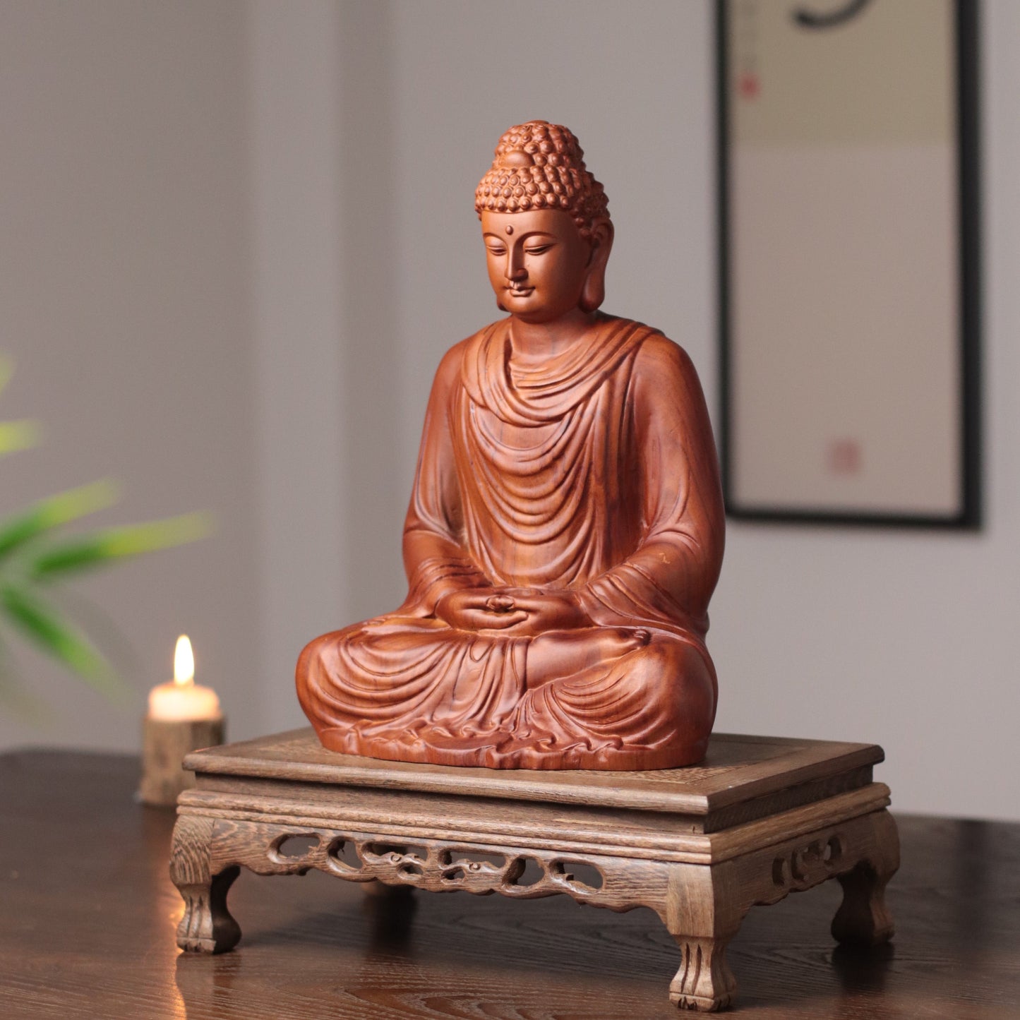 Hand Carved Shakyamuni Buddha Statue, Dhyana Mudra Gesture