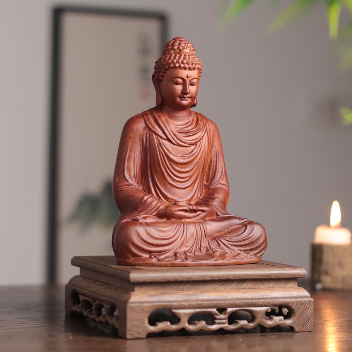 Hand Carved Shakyamuni Buddha Statue, Dhyana Mudra Gesture