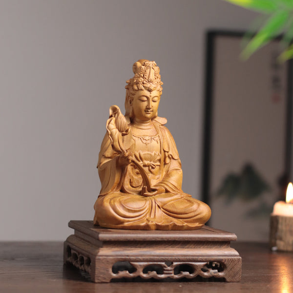 Hand Carved Cypress Mahasthamaprapta Bodhisatva Statue