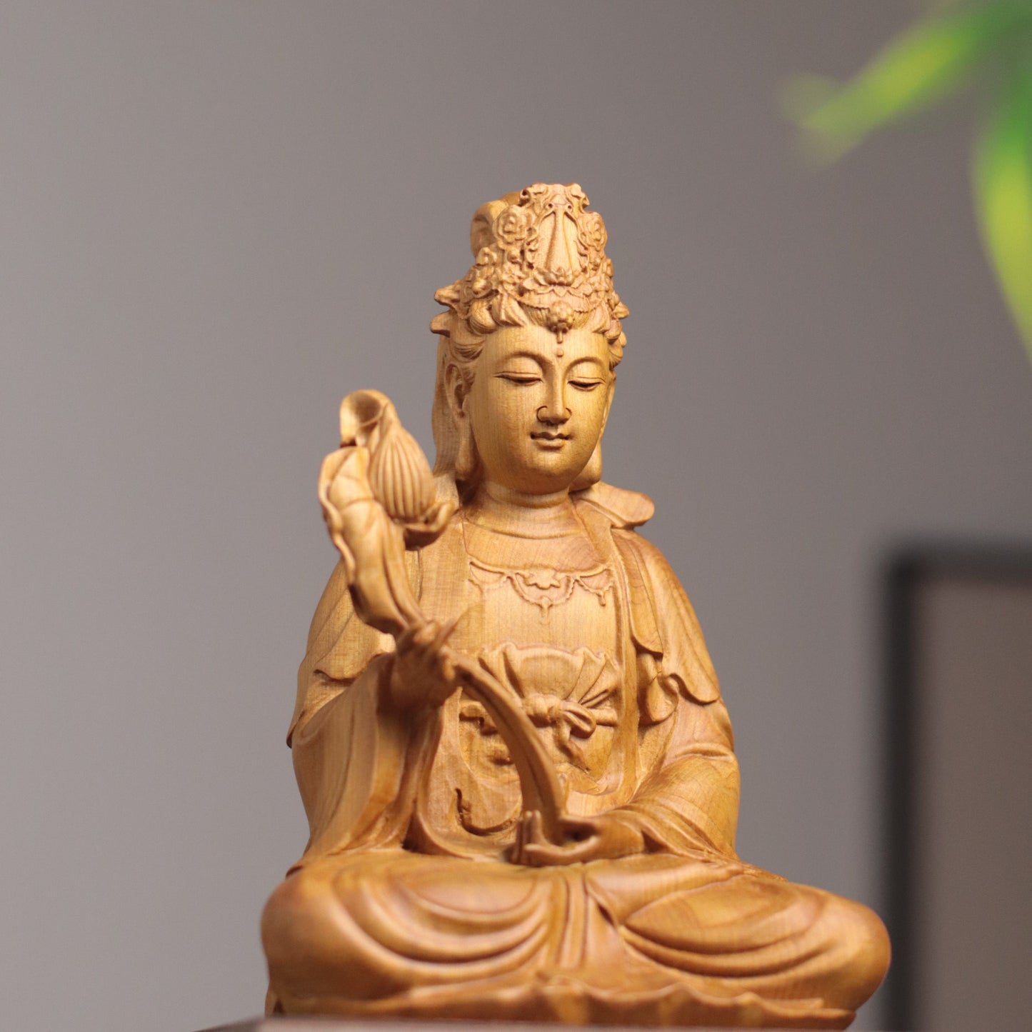 Hand Carved Cypress Mahasthamaprapta Bodhisatva Statue