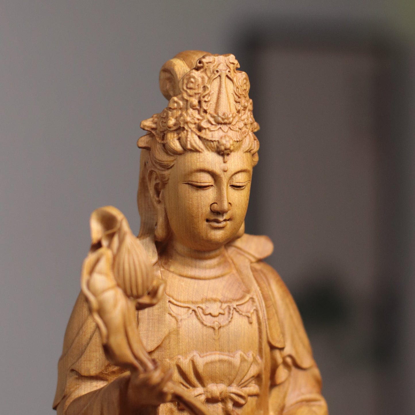 Hand Carved Cypress Mahasthamaprapta Bodhisatva Statue