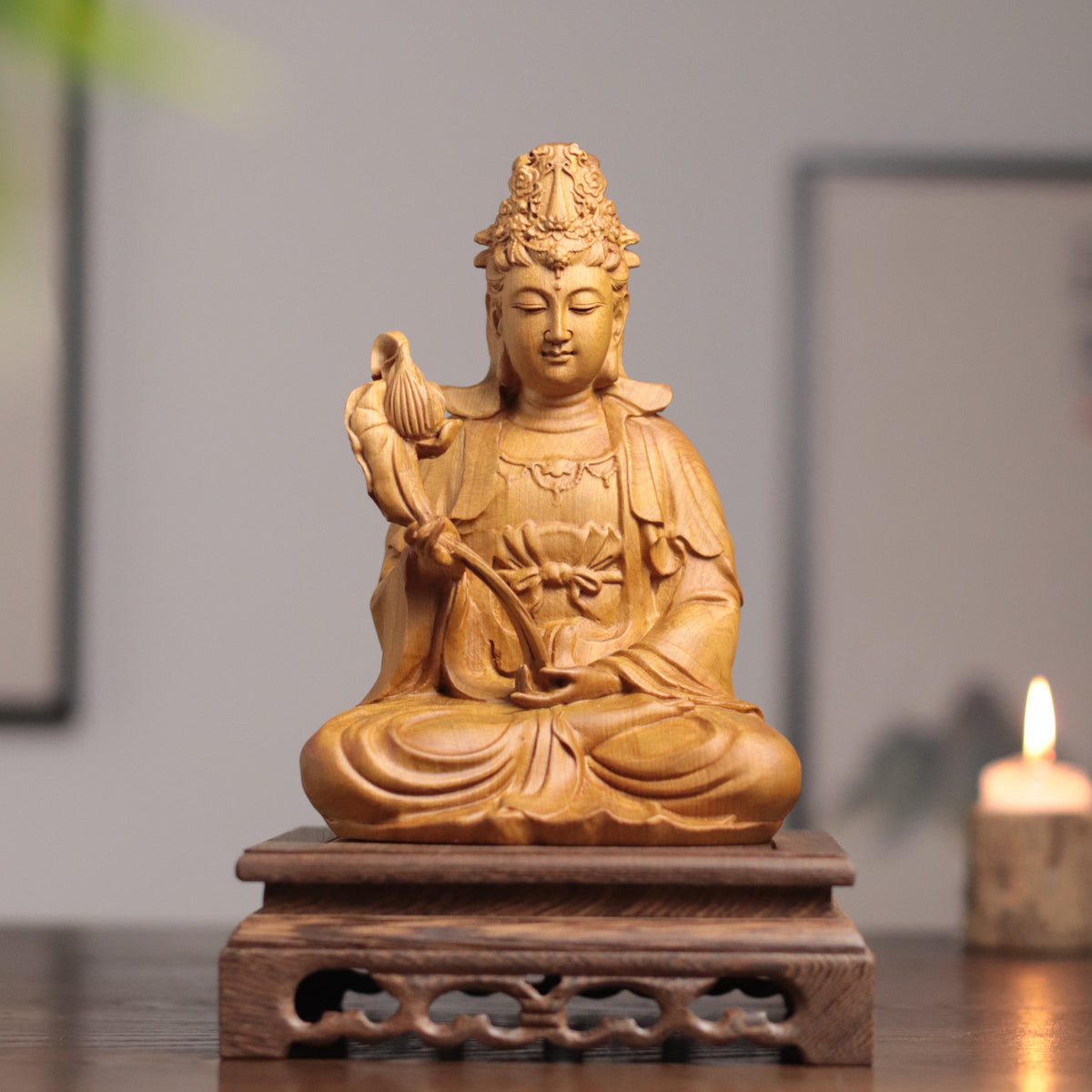 Hand Carved Cypress Mahasthamaprapta Bodhisatva Statue