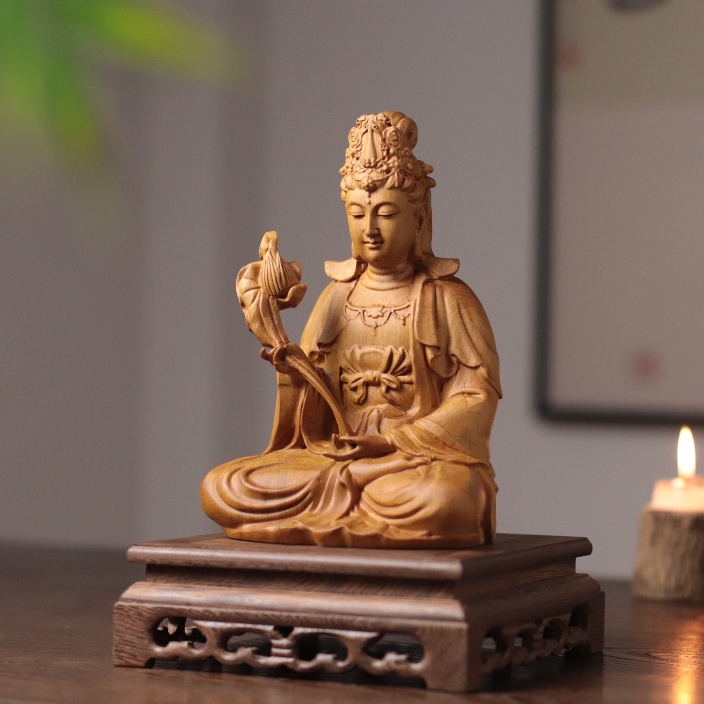 Hand Carved Cypress Mahasthamaprapta Bodhisatva Statue