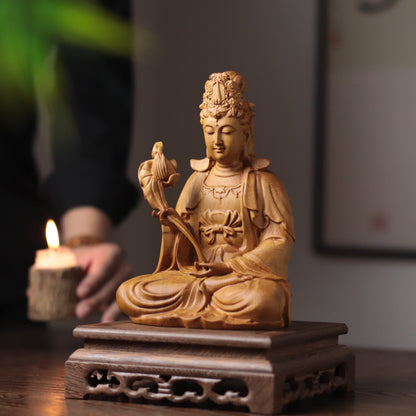 Hand Carved Cypress Mahasthamaprapta Bodhisatva Statue