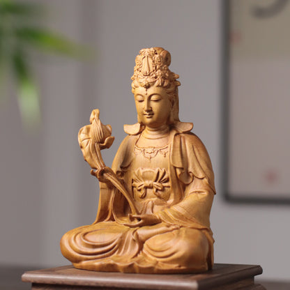 Hand Carved Cypress Mahasthamaprapta Bodhisatva Statue