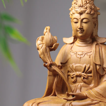 Hand Carved Cypress Mahasthamaprapta Bodhisatva Statue