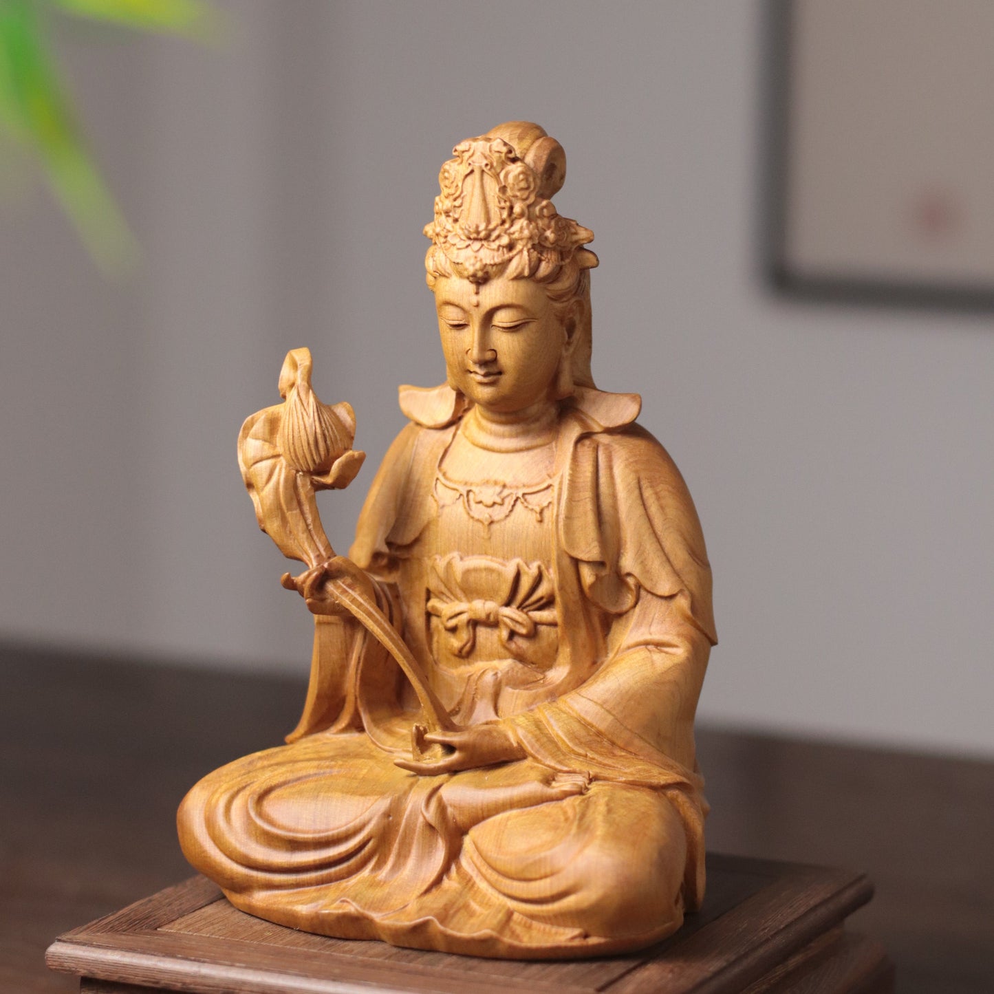 Hand Carved Cypress Mahasthamaprapta Bodhisatva Statue