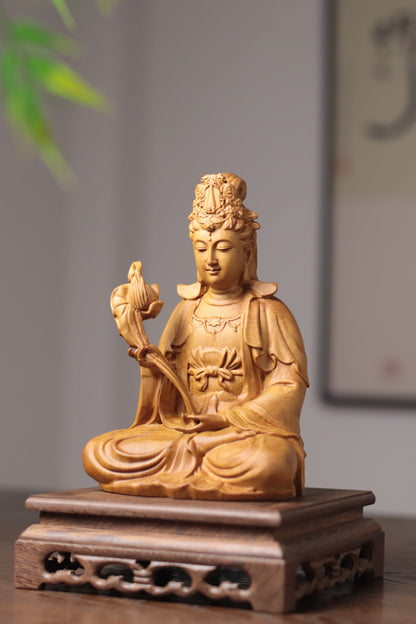 Hand Carved Cypress Mahasthamaprapta Bodhisatva Statue