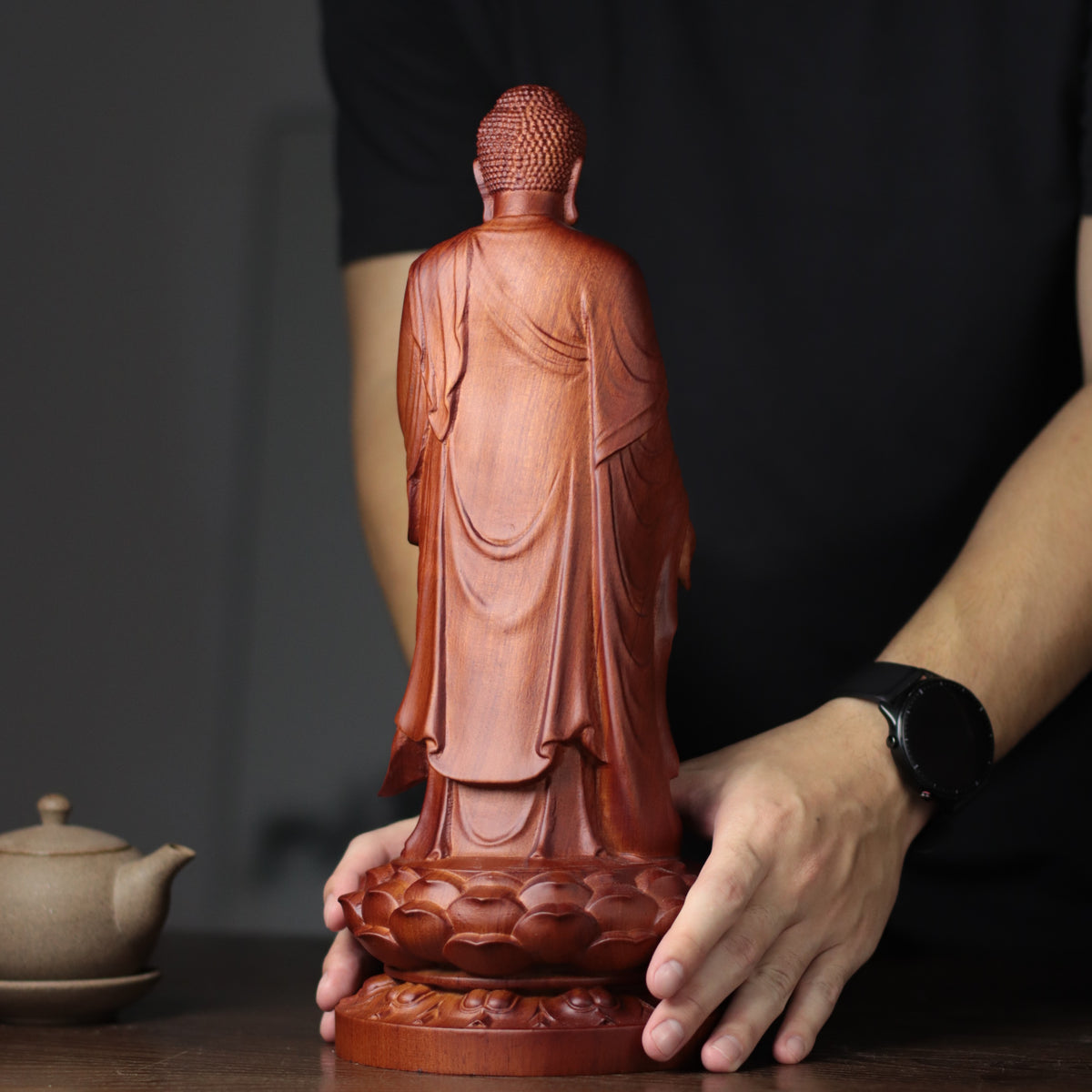Amida Buddha Statue - Forward-Leaning Raigo, Padauk – additional view 3