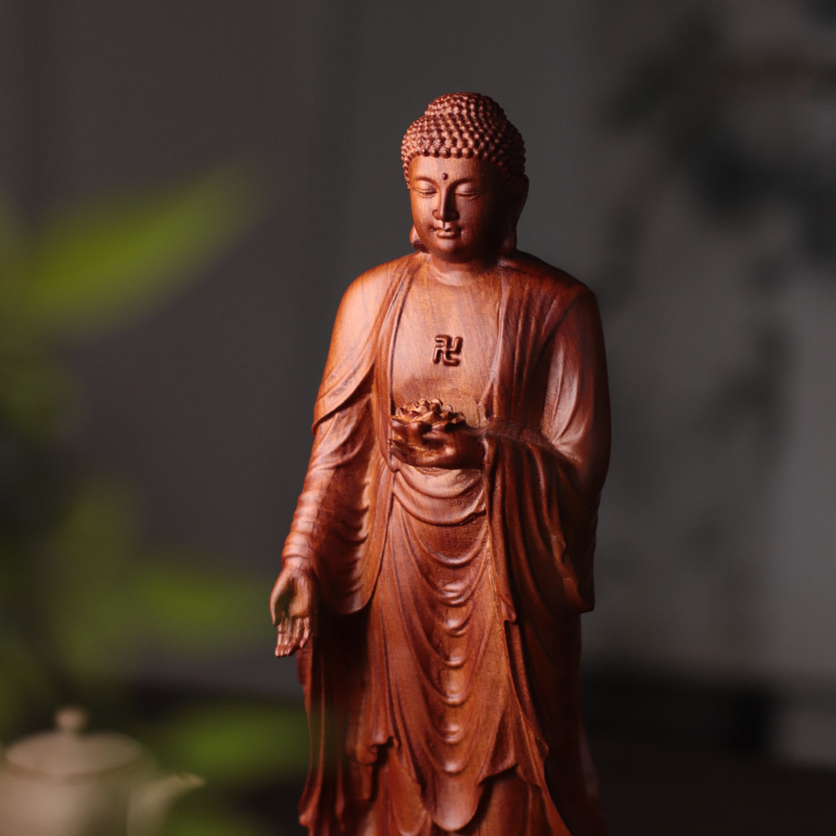 Amida Buddha Statue - Forward-Leaning Raigo, Padauk – additional view 5