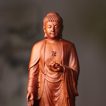 Amida Buddha Statue - Forward-Leaning Raigo, Padauk