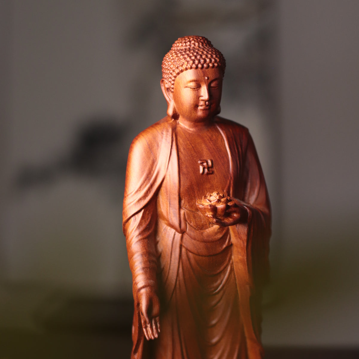 Amida Buddha Statue - Forward-Leaning Raigo, Padauk – additional view 6