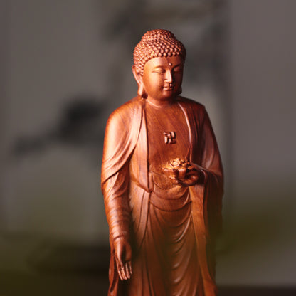 Amida Buddha Statue - Forward-Leaning Raigo, Padauk – additional view 6