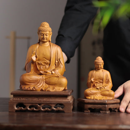 Cypress Wood Amitabha Buddha Statue