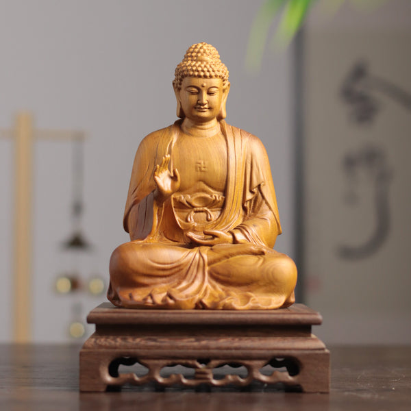 Cypress Wood Amitabha Buddha Statue