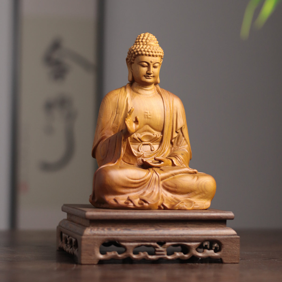 Cypress Wood Amitabha Buddha Statue