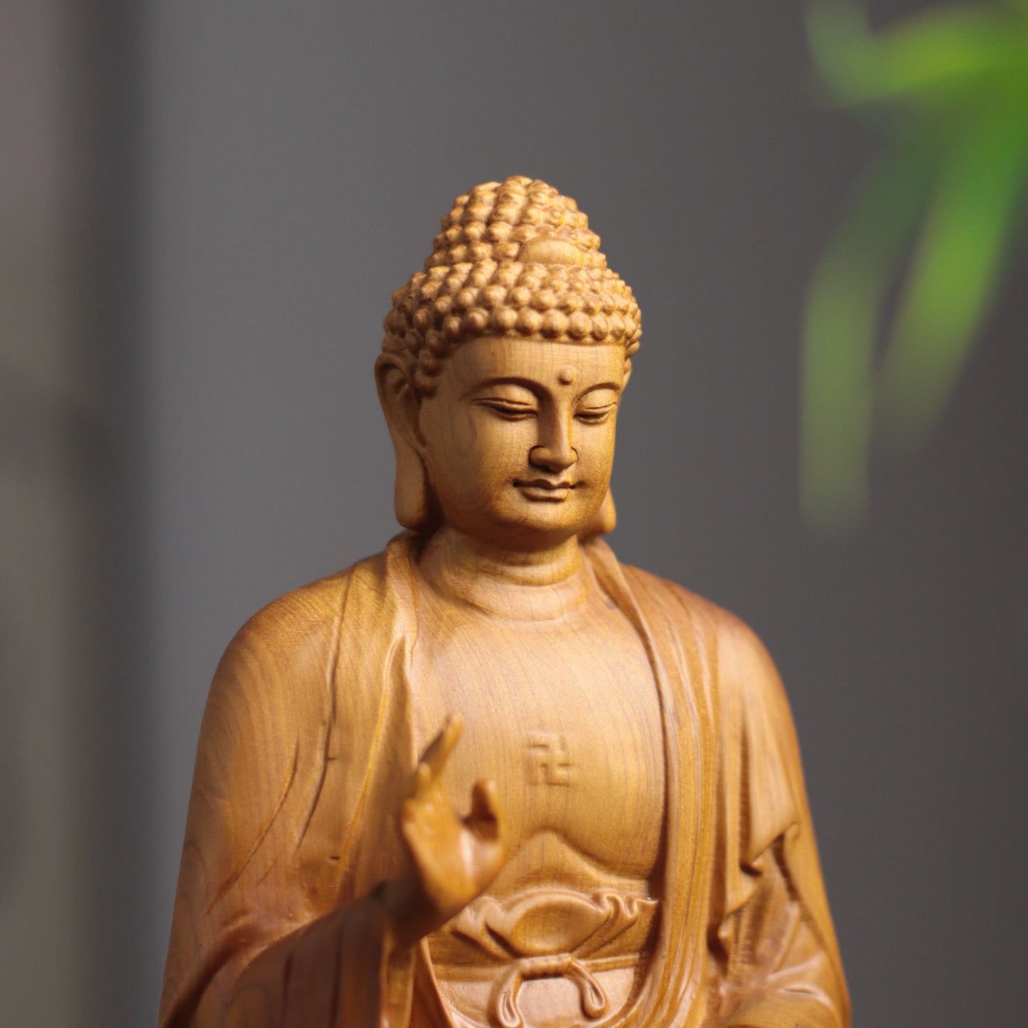 Cypress Wood Amitabha Buddha Statue