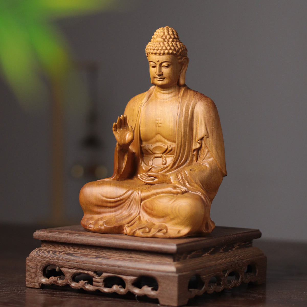 Cypress Wood Amitabha Buddha Statue