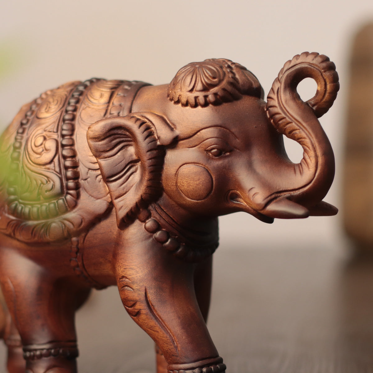 Wooden Elephant Sculpture – Indian-Inspired Ceremonial