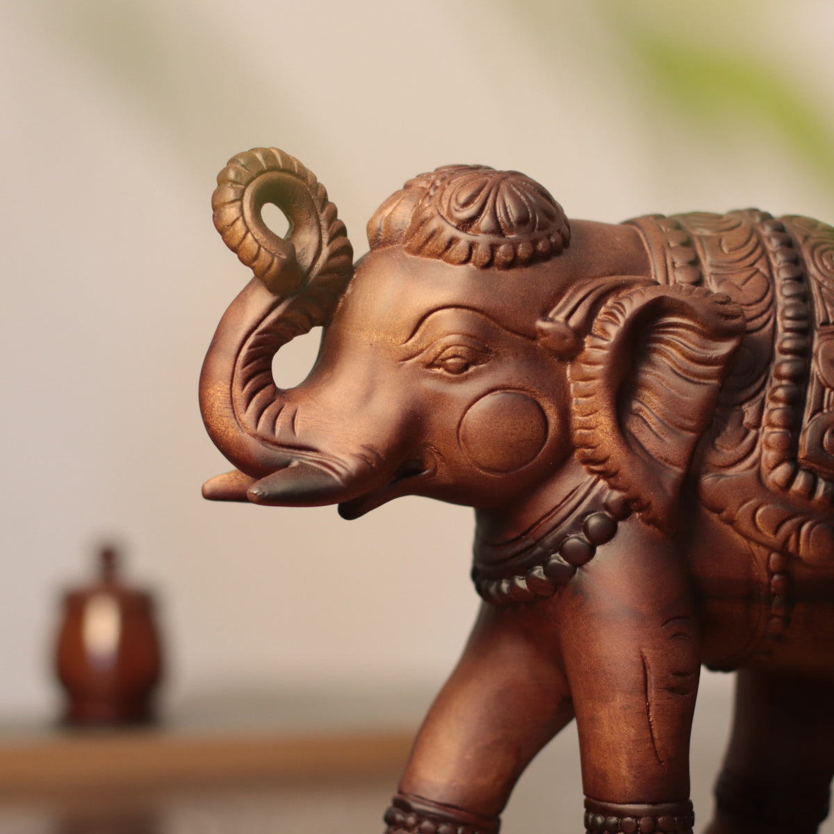 Wooden Elephant Sculpture – Indian-Inspired Ceremonial