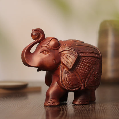 Wooden Elephant Sculpture – Raised Trunk, Indian-Style