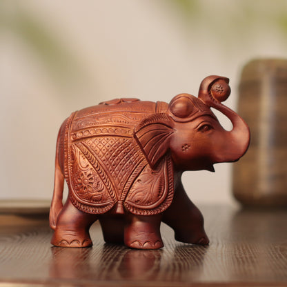 Wooden Elephant Sculpture – Raised Trunk, Indian-Style
