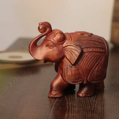 Wooden Elephant Sculpture – Raised Trunk, Indian-Style