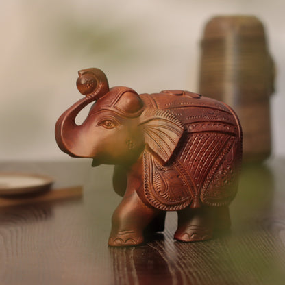 Wooden Elephant Sculpture – Raised Trunk, Indian-Style