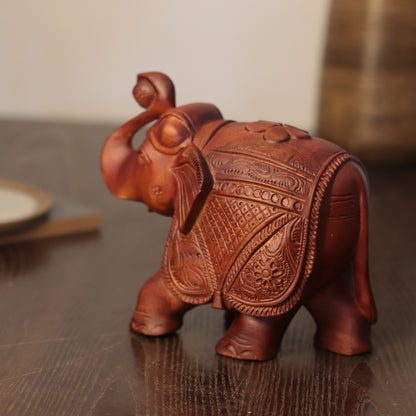 Wooden Elephant Sculpture – Raised Trunk, Indian-Style