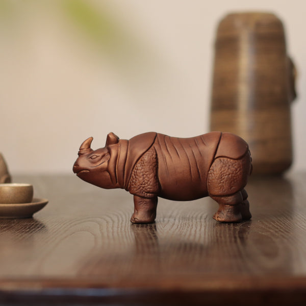 Wooden Rhino Sculpture – One-Horned, Hand-Carved Wildlife