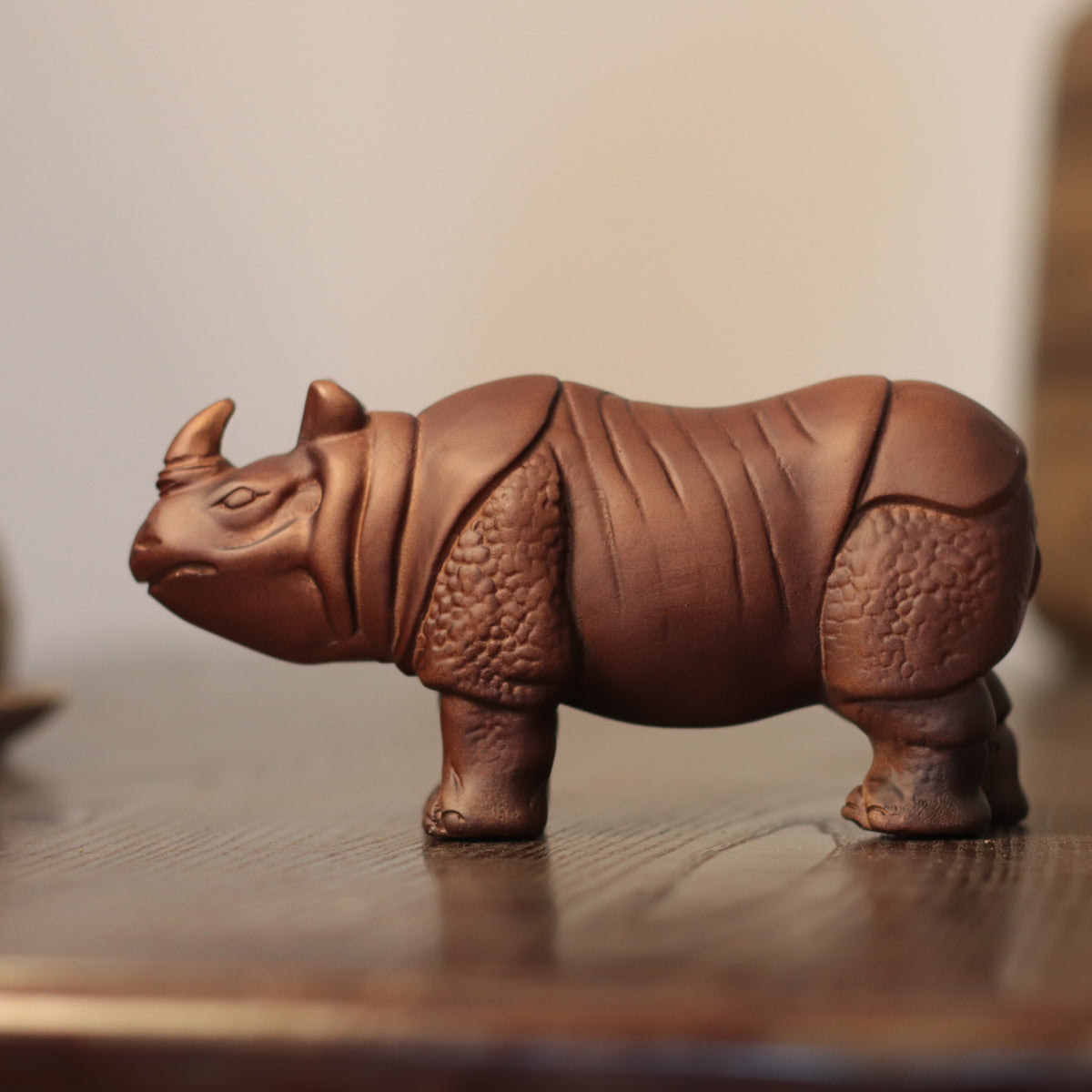Wooden Rhino Sculpture – One-Horned, Hand-Carved Wildlife