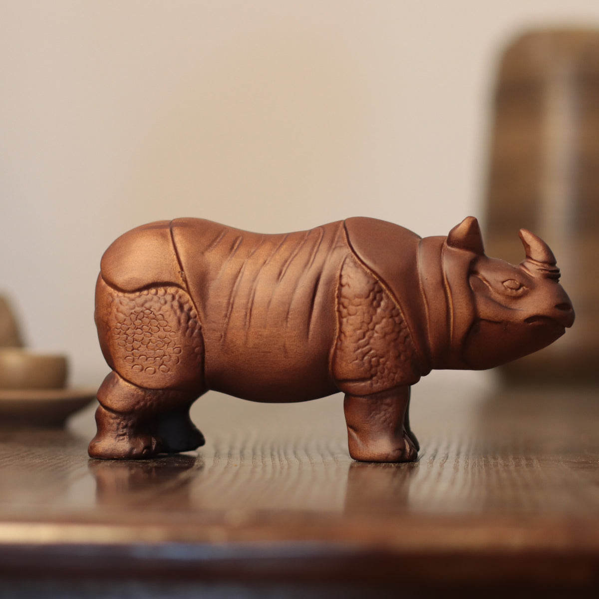 Wooden Rhino Sculpture – One-Horned, Hand-Carved Wildlife