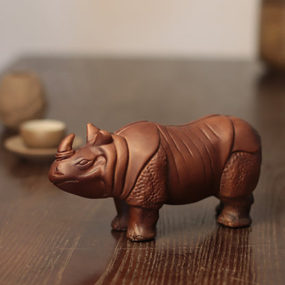 Wooden Rhino Sculpture – One-Horned, Hand-Carved Wildlife